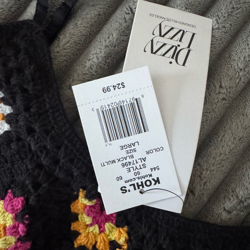 Black Crochet Top with Multicolor Floral Accents